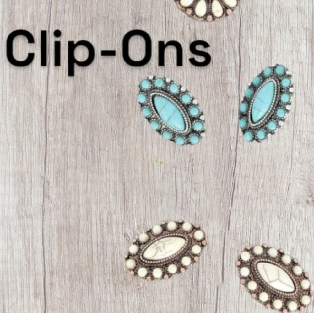 Southwestern Style Clip-On Earrings -- Choose Turquoise or White!